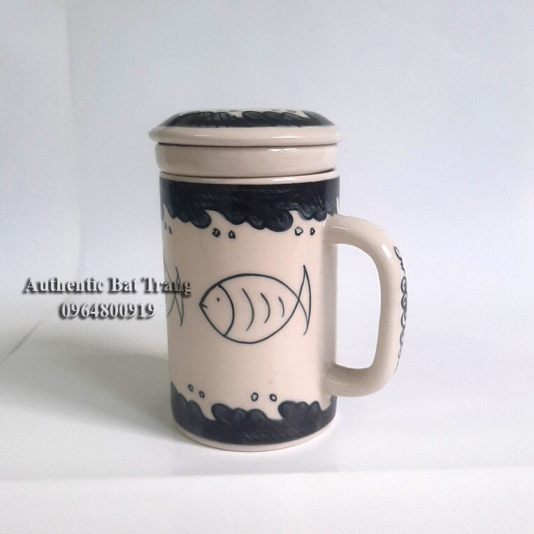 TEA FILTER cup, Tea mug with lid, BEAUTIFUL-CONVENIENT - 100% handmade hand-painted products - Authentic Bat Trang Ceramics Workshop