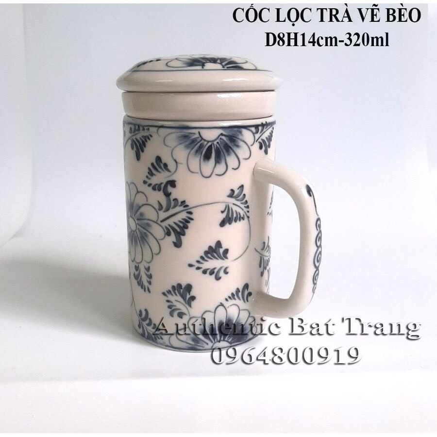 TEA FILTER cup, Tea mug with lid, BEAUTIFUL-CONVENIENT - 100% handmade hand-painted products - Authentic Bat Trang Ceramics Workshop