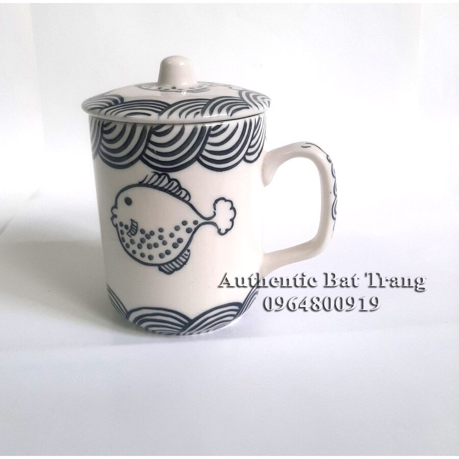 TEA FILTER cup, Tea mug with lid, BEAUTIFUL-CONVENIENT - 100% handmade hand-painted products - Authentic Bat Trang Ceramics Workshop