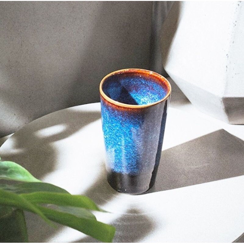 POINTED PORCELAIN CUPS DRINKING BLUE ENAMEL TEA H12 × D7 - HIGH-QUALITY -MADE CERAMIC CUPS.