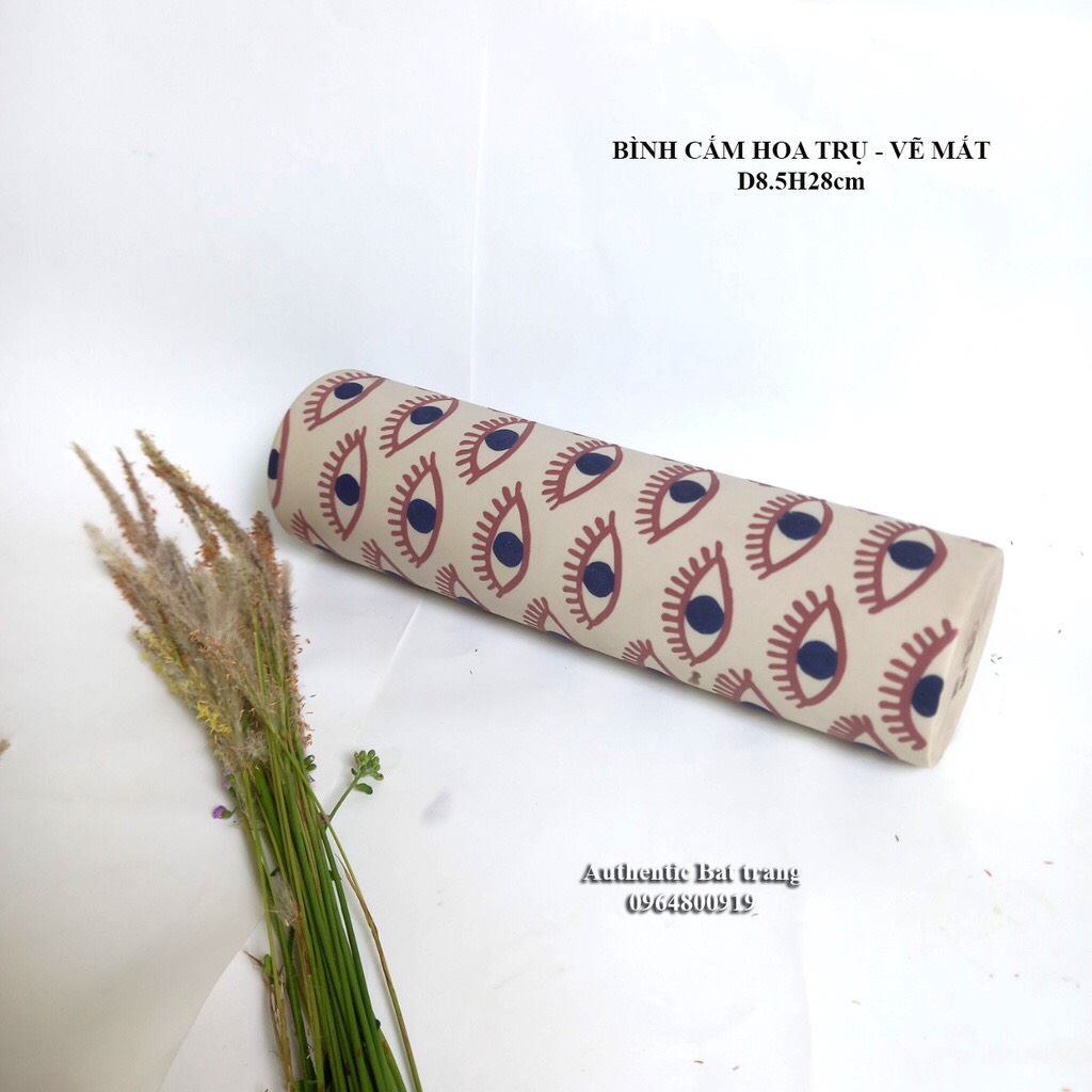 Cốc uống trà và bình cắm hoa trụ họa tiết vẽ mắt SIÊU ĐẸP VÀ ĐÁNG YÊU - Phong cách chuẩn Châu Âu- Authentic Bát tràng