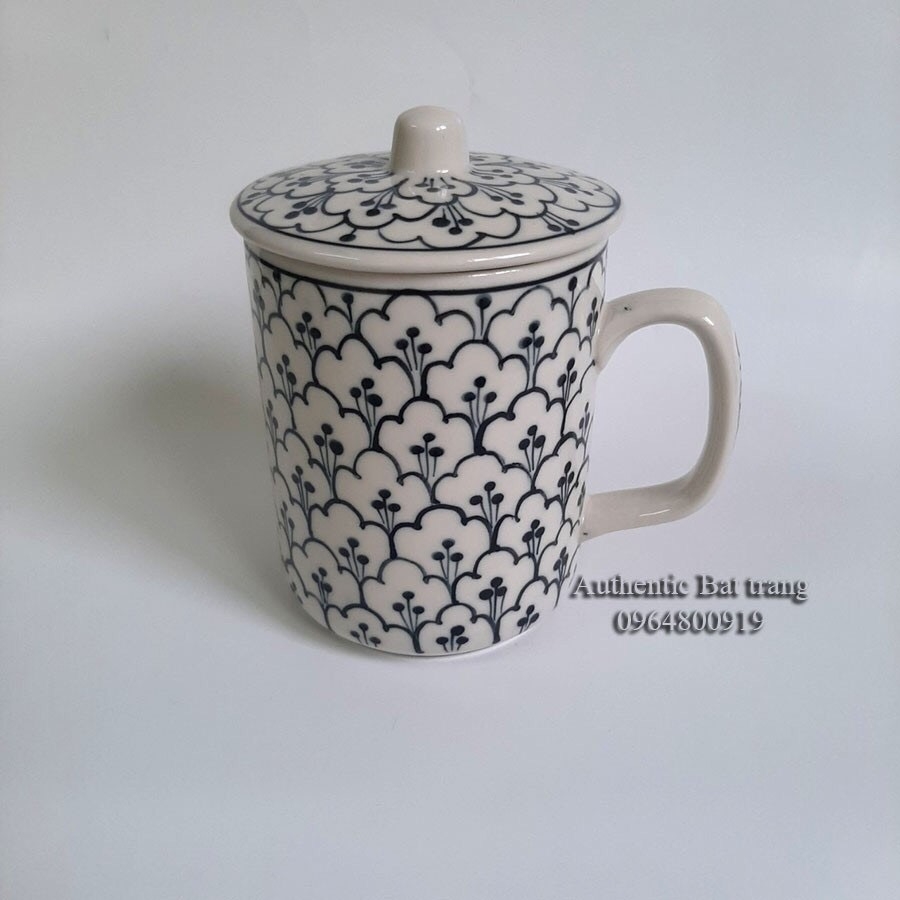 3-in-1 porcelain cup set with super beautiful water hyacinth (350ml cup+lid+phin), Bat Trang Authentic Ceramics Workshop