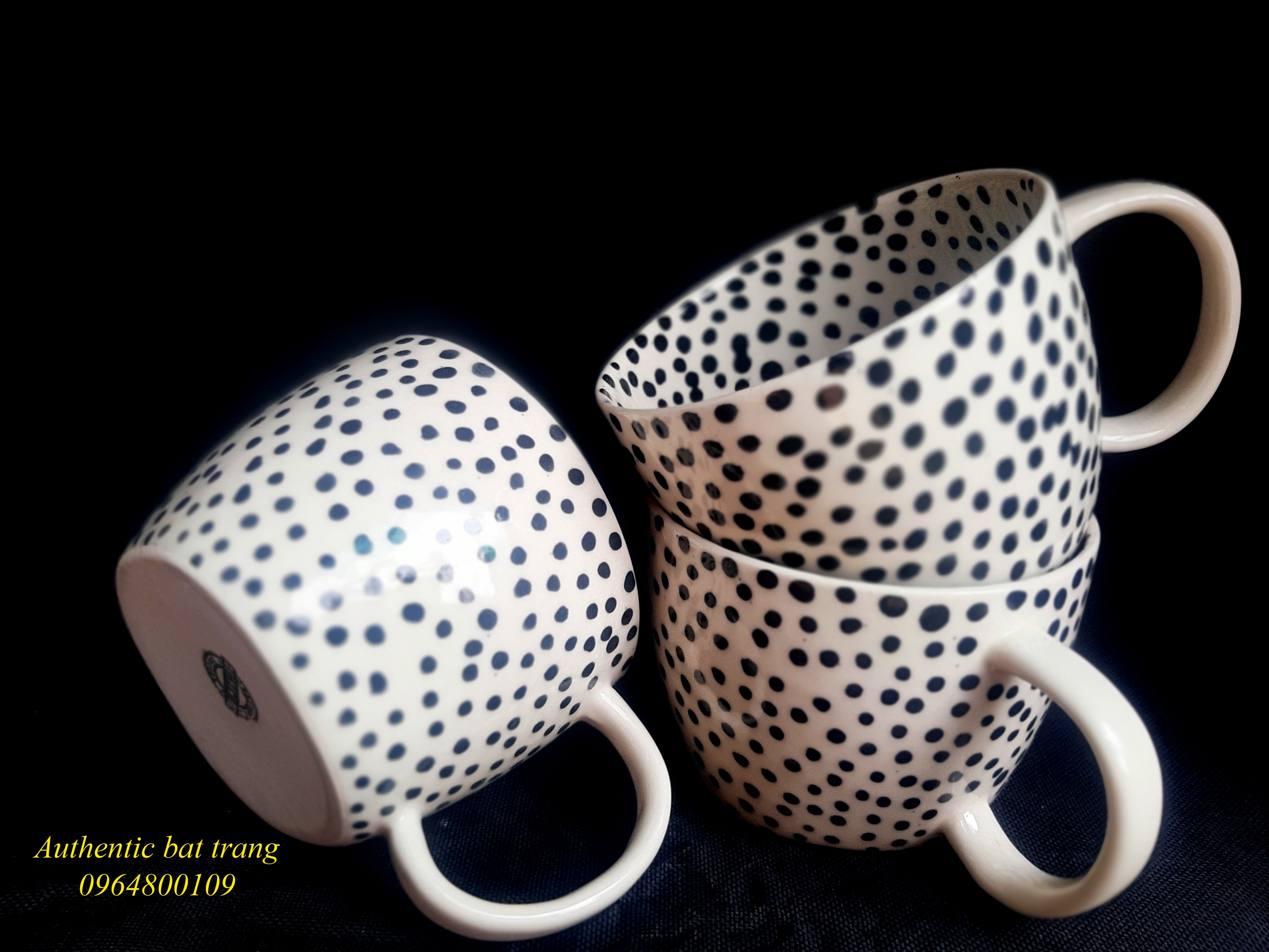 Black dots cups/ Cốc chấm bị sản phẩm uống trà uống cà phê độc đáo, phong cách châu âu, sản xuất tại xường gôm  sứ Authentic bat trang