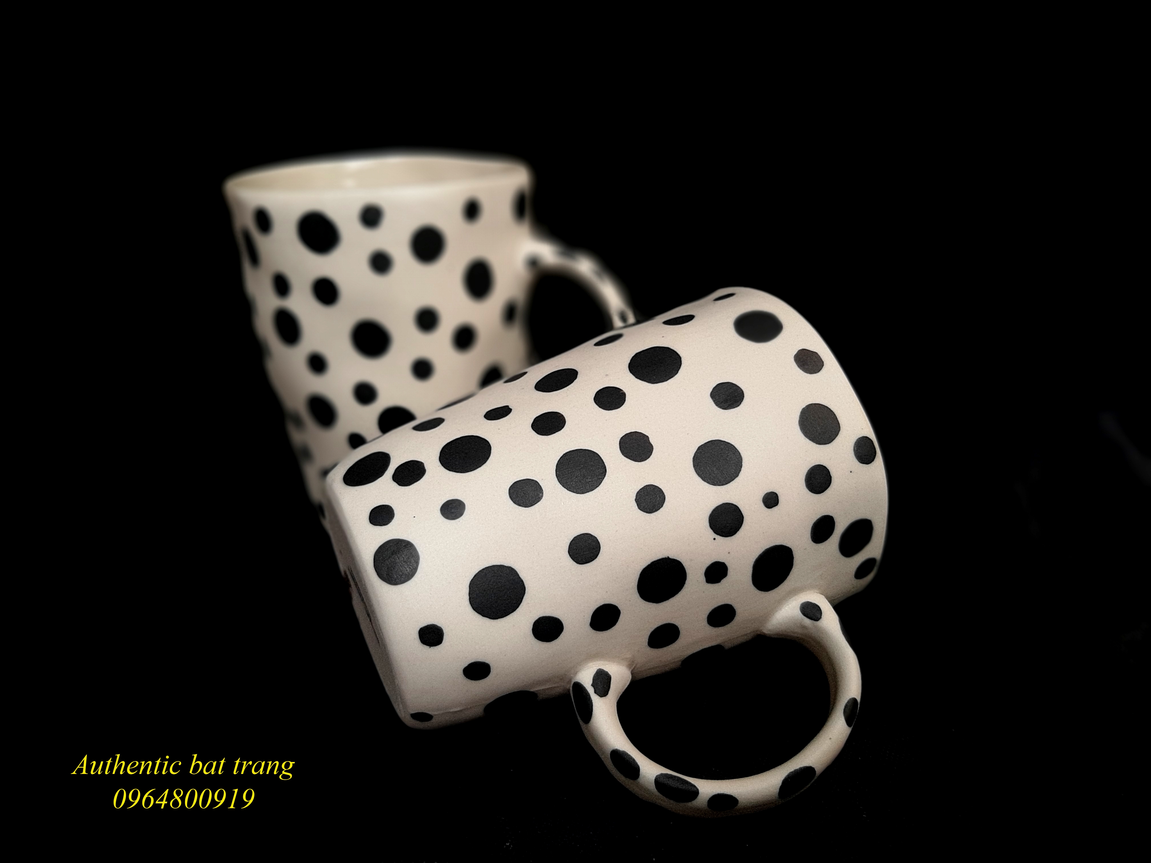 Black Dots cups / Cốc vẽ tay chấm bi sản xuất tại xưởng authentic bát tràng