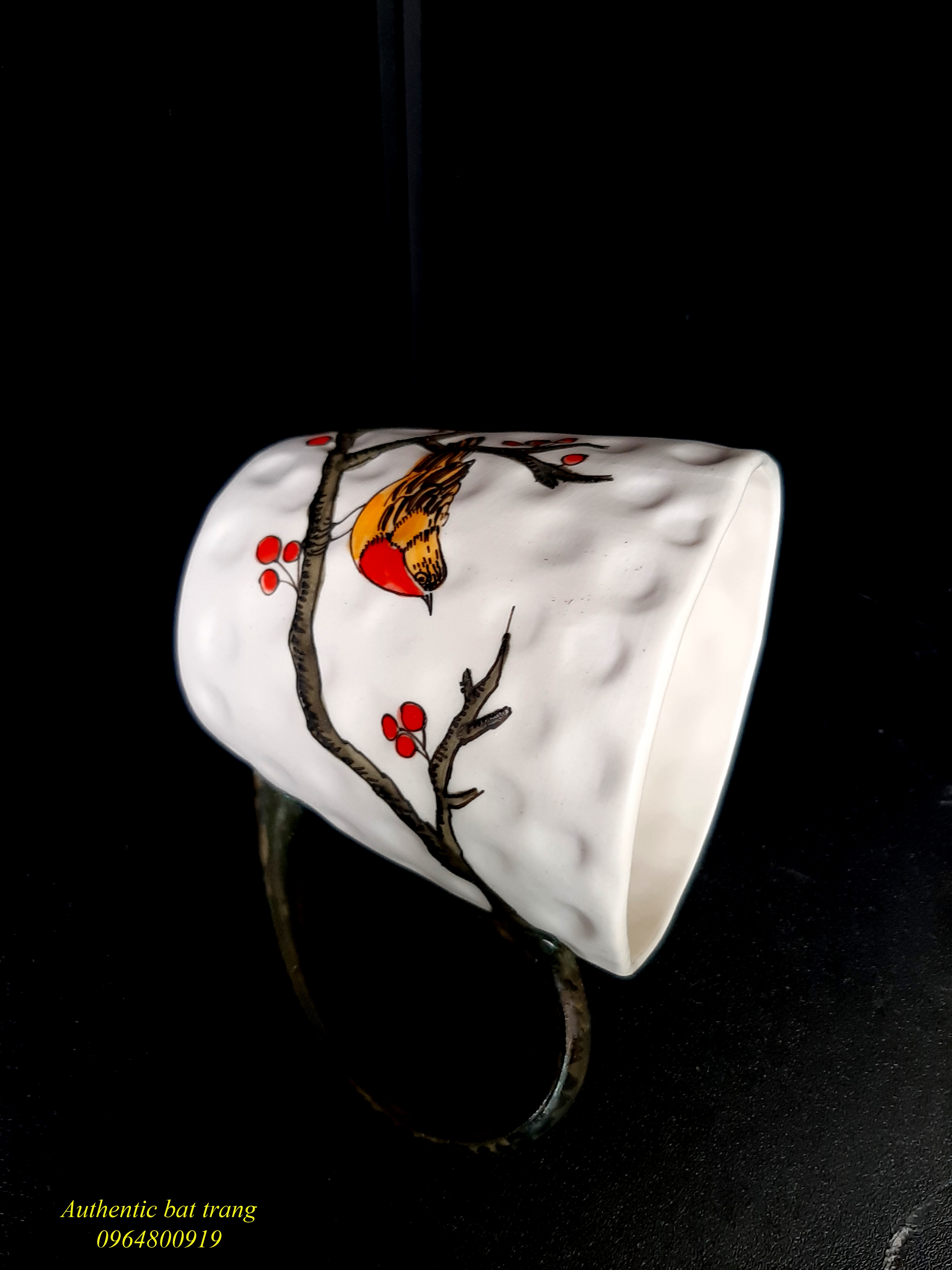 the bird cup/ Cốc gốm vẽ chim sản xuất tại xưởng gốm authentic bat trang ceramics - hàng quà tặng độc đáo
