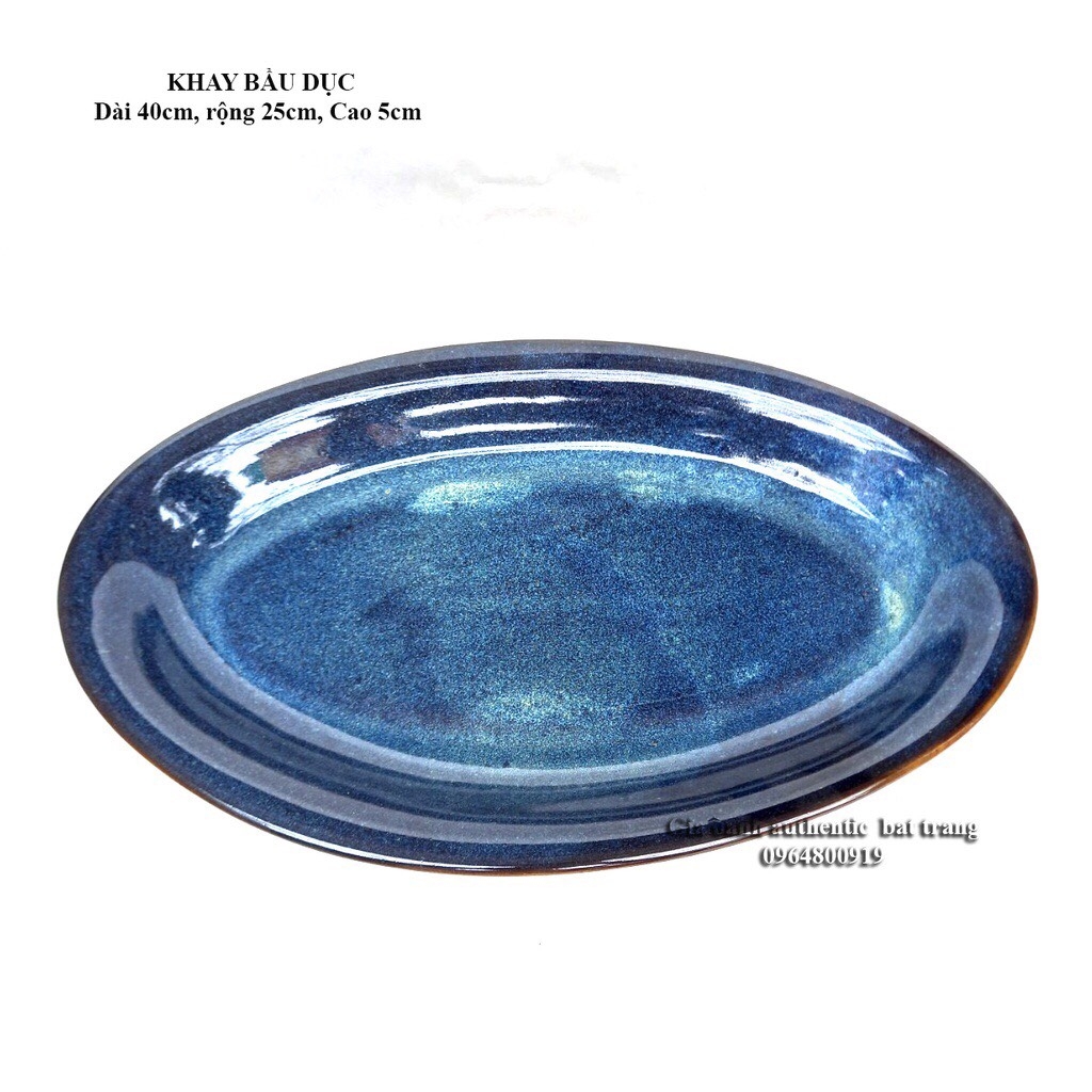 Plate for fish, plate hot pot food - high-quality green enamel - Authentic Bat Trang Ceramics