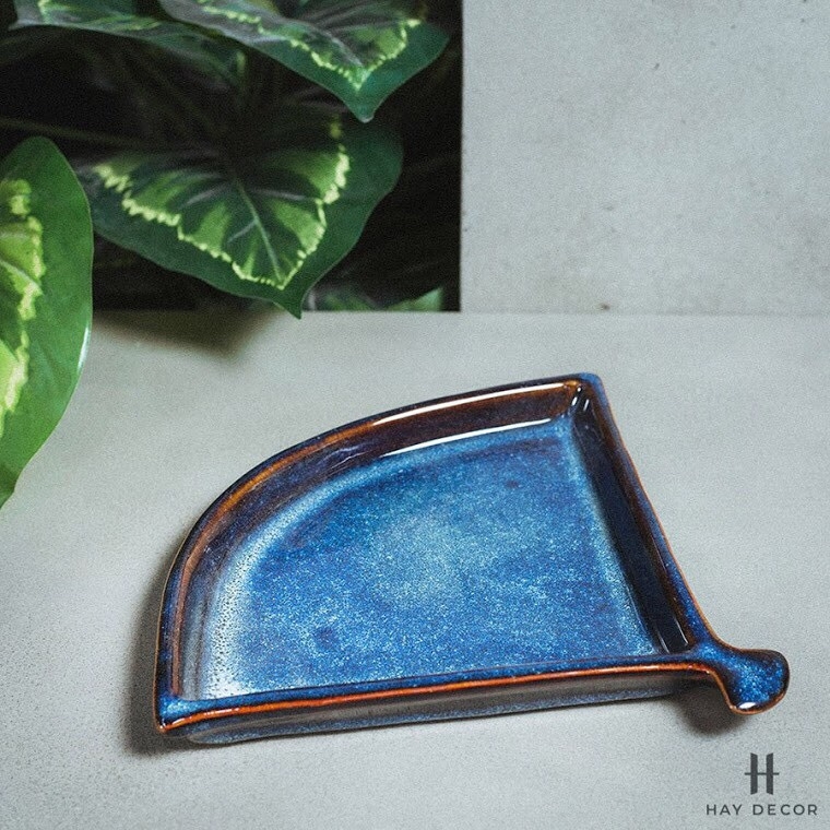 Fan-shaped plate - blue glaze turns classy - made at Gia Oanh authentic bat Trang ceramics factory