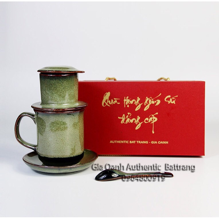 High-class porcelain filter coffee set, luxurious glaze made at Gia Oanh Authentic bat Trang Ceramic Factory