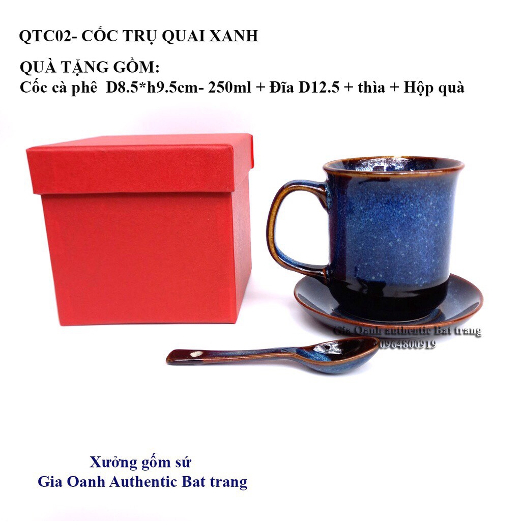 BỘ QUÀ TẶNG CỐC SỨ MEN XANH HỎA BIẾN SẢN XUẤT TẠI XƯỞNG GỐM SỨ GIA OANH AUTHENTIC BAT TRANG