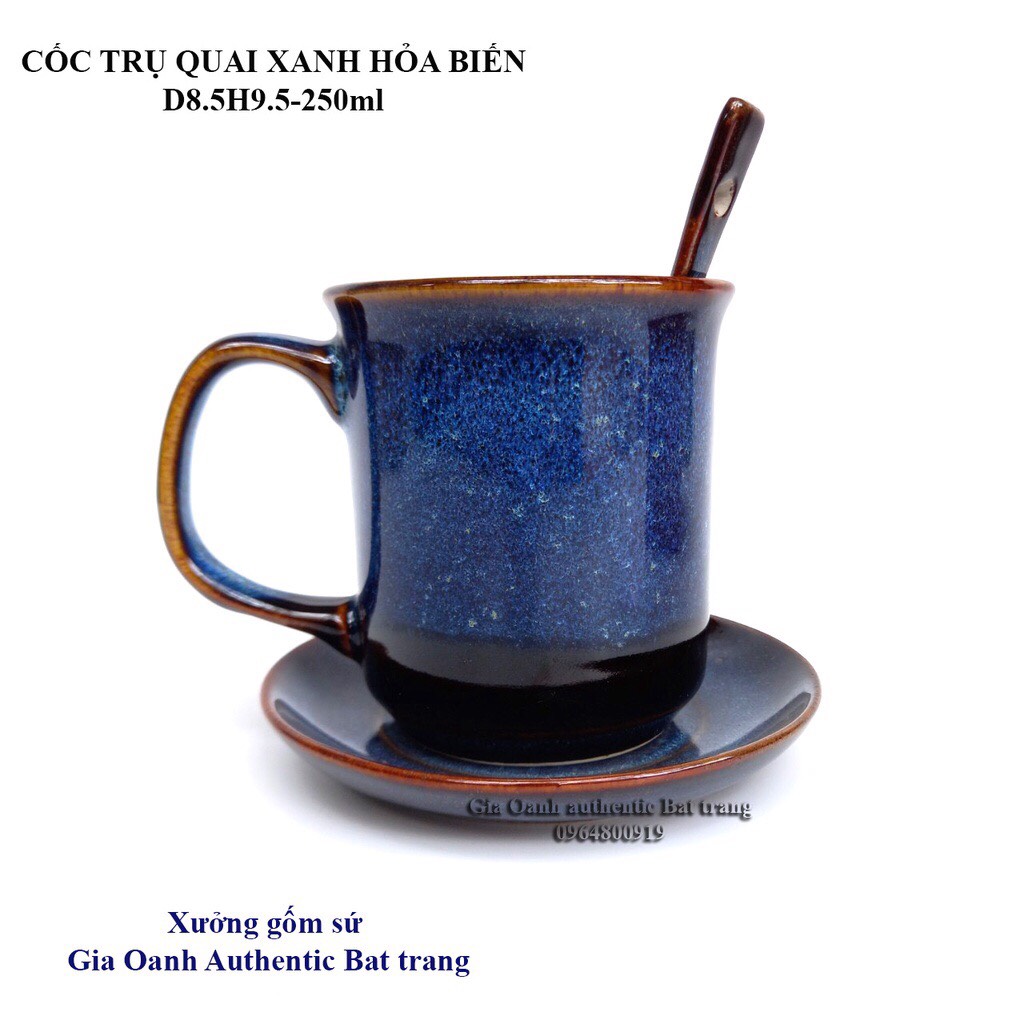 BỘ QUÀ TẶNG CỐC SỨ MEN XANH HỎA BIẾN SẢN XUẤT TẠI XƯỞNG GỐM SỨ GIA OANH AUTHENTIC BAT TRANG