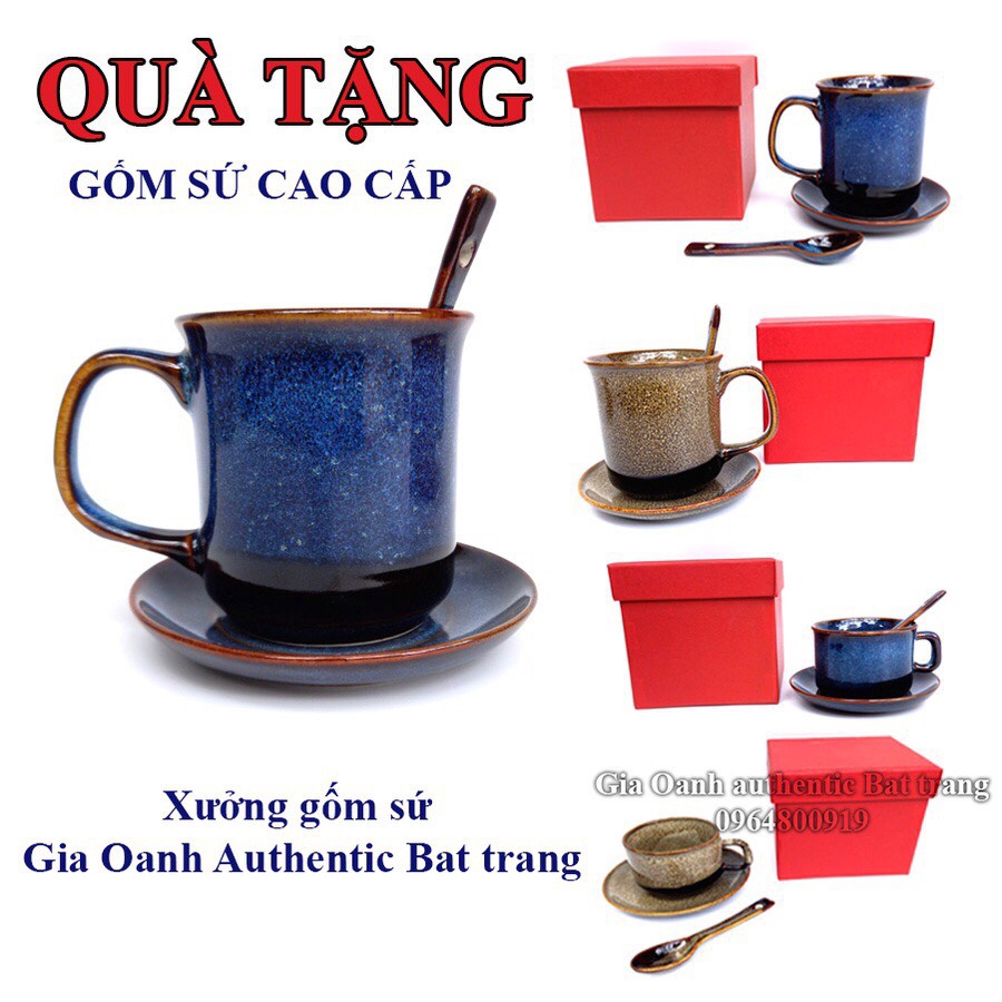 BỘ QUÀ TẶNG CỐC SỨ MEN XANH HỎA BIẾN SẢN XUẤT TẠI XƯỞNG GỐM SỨ GIA OANH AUTHENTIC BAT TRANG