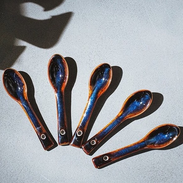 Coffee spoon - blue glaze - Produced in authentic bat Trang ceramics factory