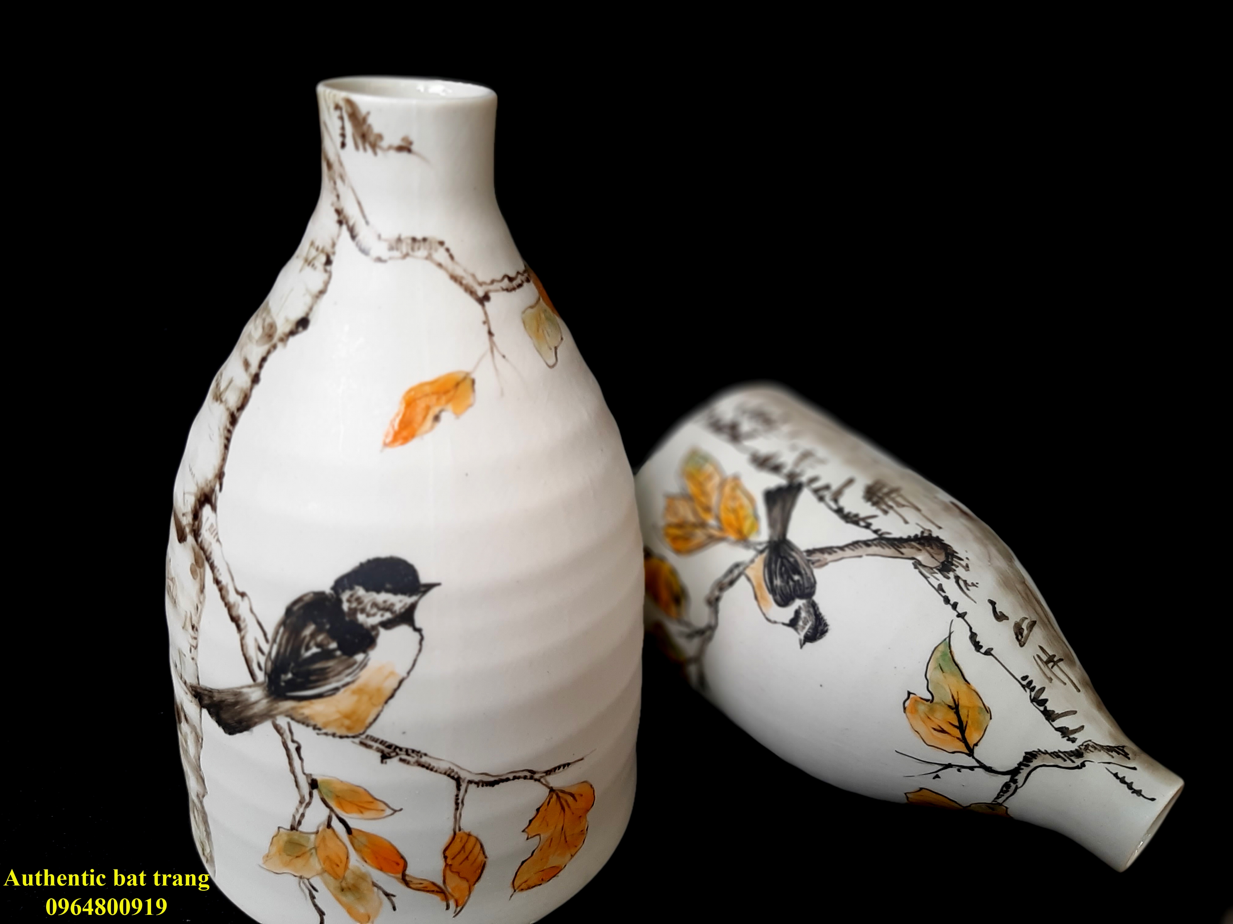 Bat trang Ceramics vases with cat design/ Bình cắm hoa vẽ tay họa tiết mèo khom lưng sản xuất tại xưởng gốm sứ Authentic bat tràng